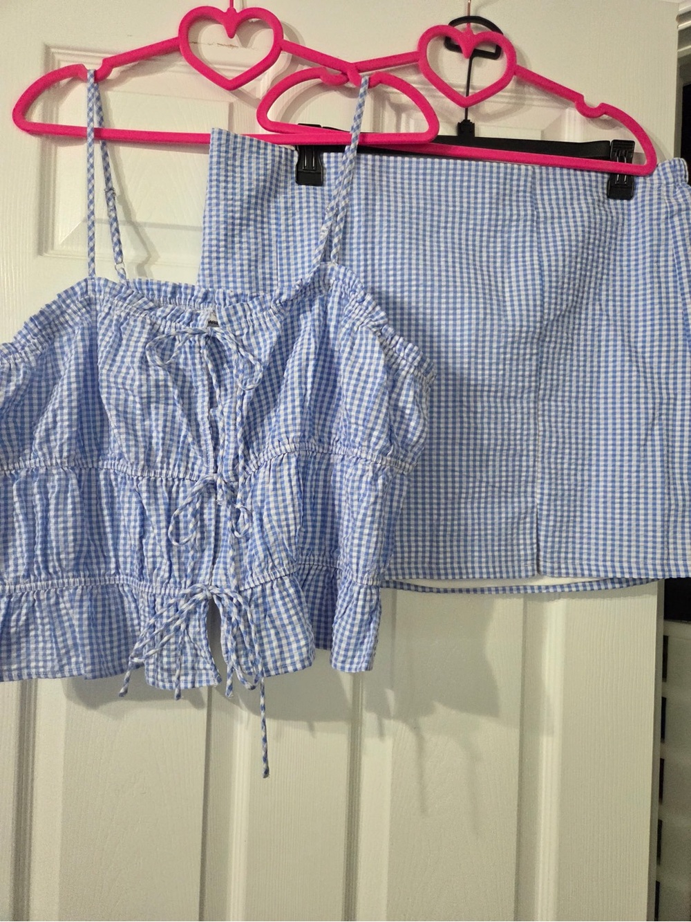 No Boundaries Blue and White Gingham Top And Skirt Set Size XXL(20)